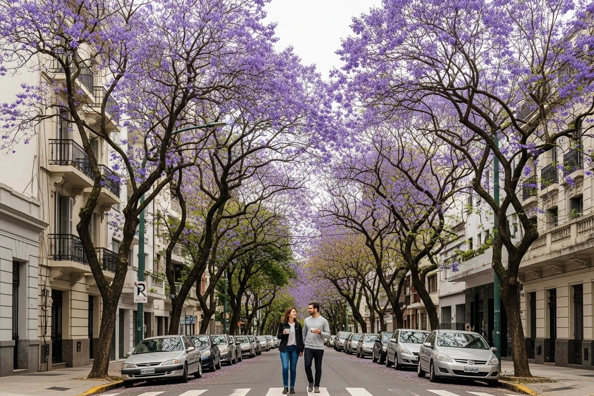Buenos Aires neighbourhood street and apartment buildings